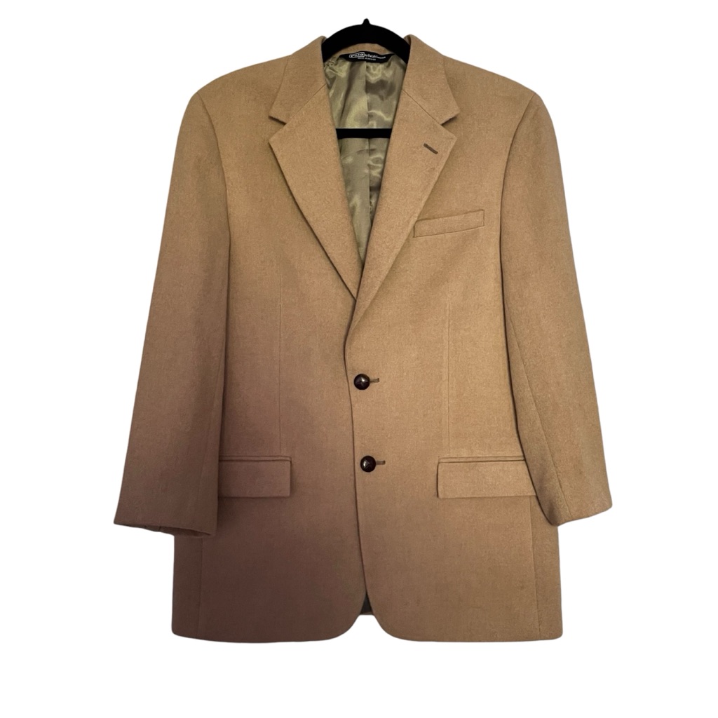 Polo By Ralph Lauren Wool Tweed Blazer Jacket 2 Button Camel Khaki Tan